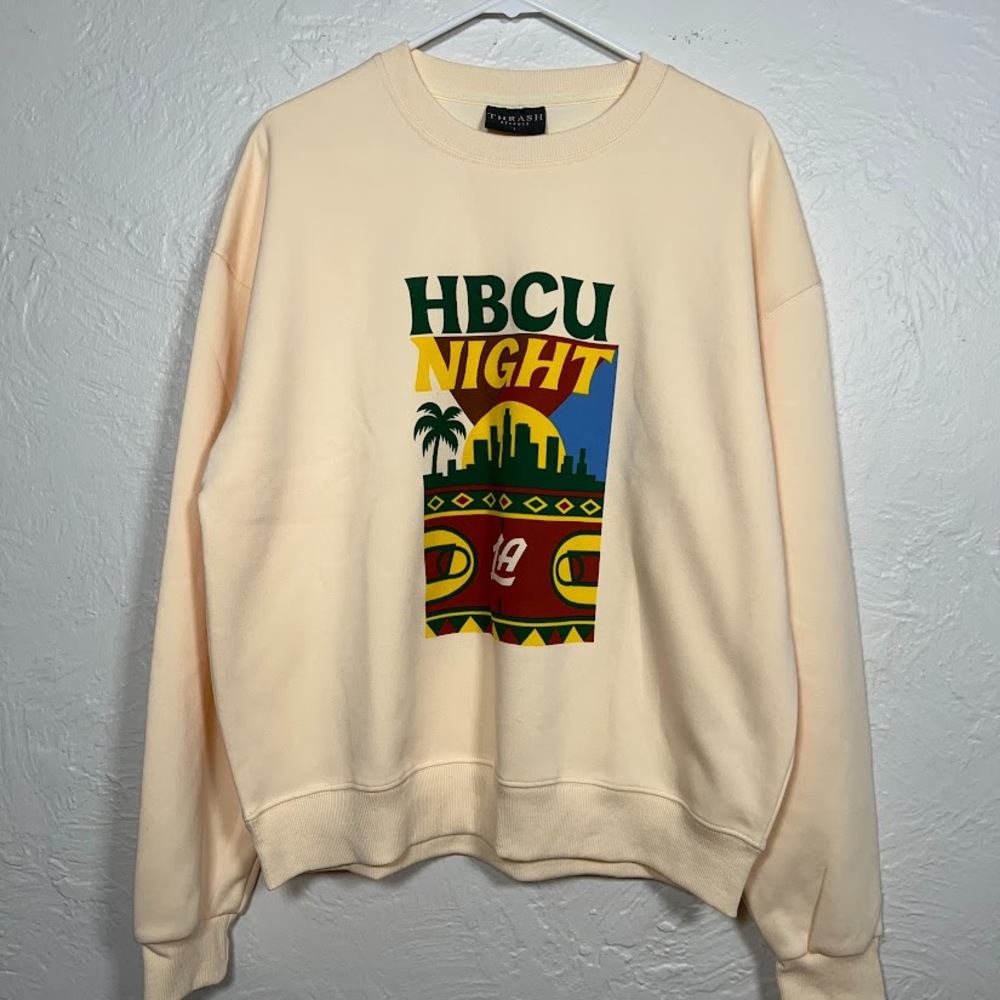 Thrash Bespoke HBCU Night Graphic Crewneck Sweatshirt Cream Unisex Size L